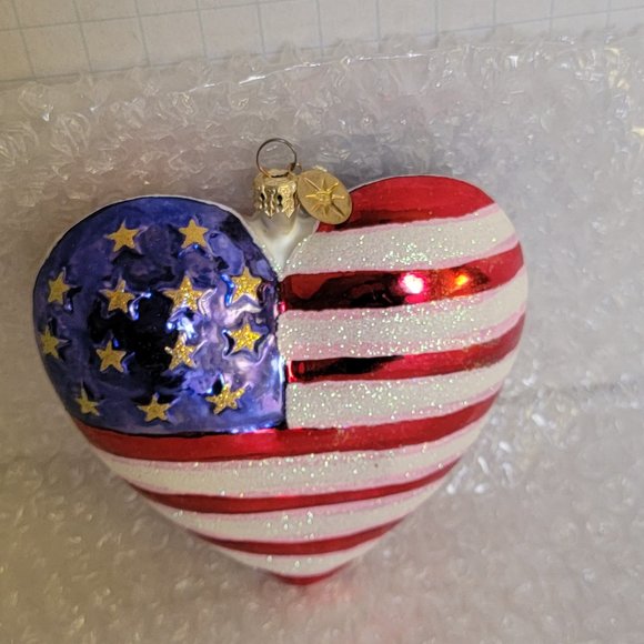 Christopher Radko American Brave Heart Glass Patriot Flag Red Cross 2001 9/11